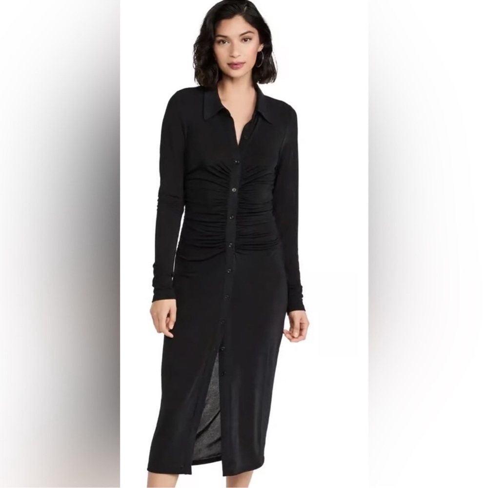 GOOD AMERICAN Black Button-Down Midi Dress - Picture 2 of 11